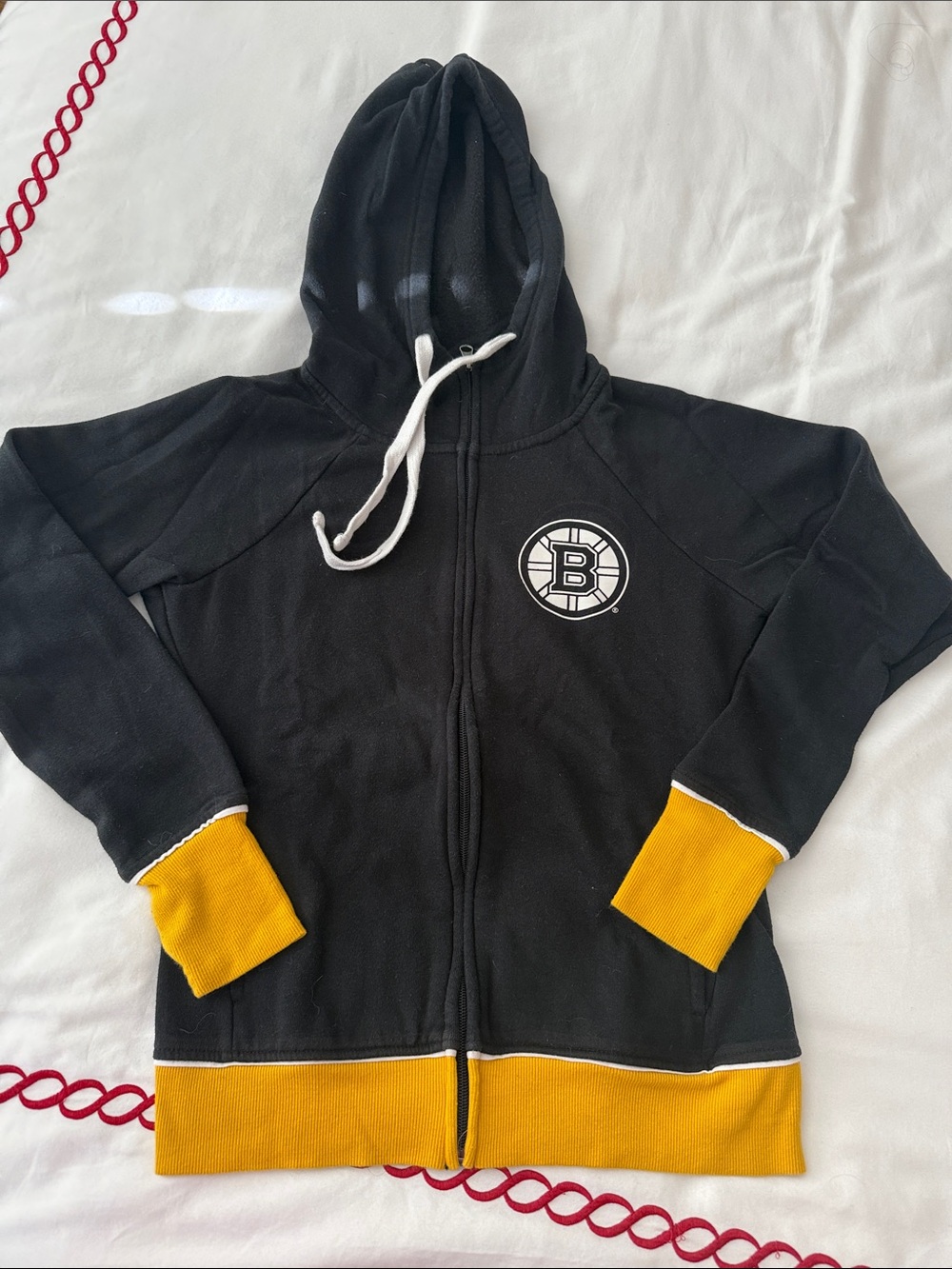 NHL Black Hoodie with Yellow Trim and White Drawstring